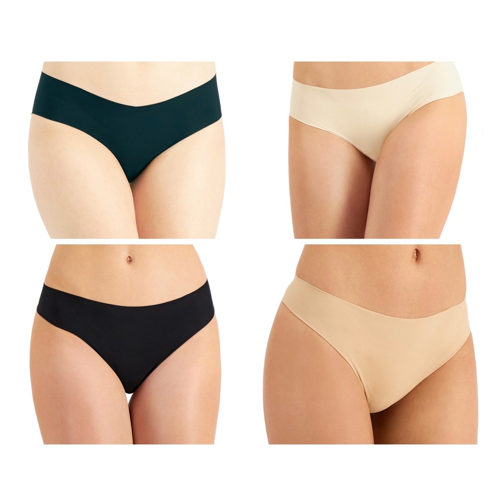 Women's 4 Pack of No Show Panties - Bikini/Thong - Black/Nudes - Size Small
